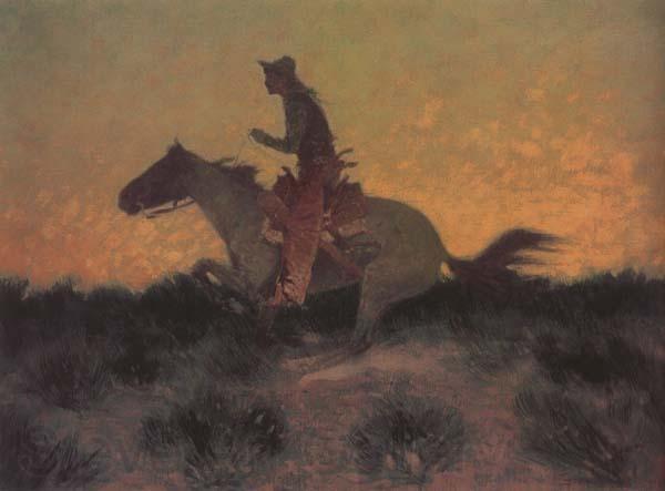 Frederic Remington Against htte Sunset (mk43) France oil painting art